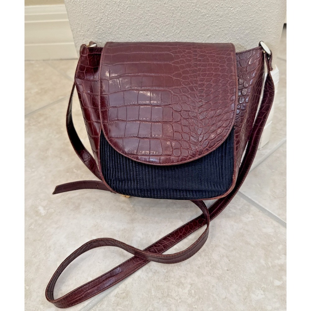 VTG Aspects‎ Brown Black Leather & Corduroy Crossbody Shoulder Bag Purse Boho